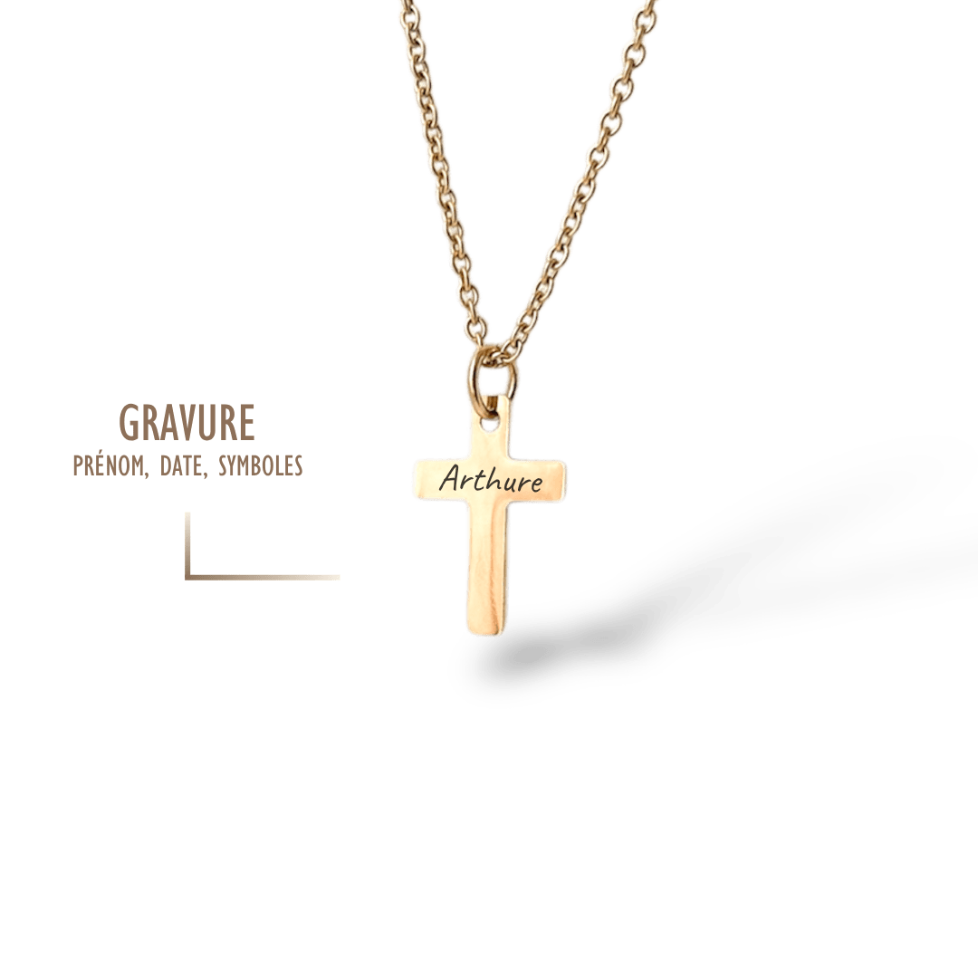 COLLIER HOMME CROIX GRAVURE