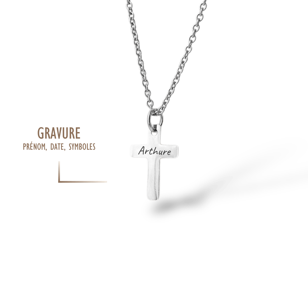 COLLIER HOMME CROIX GRAVURE