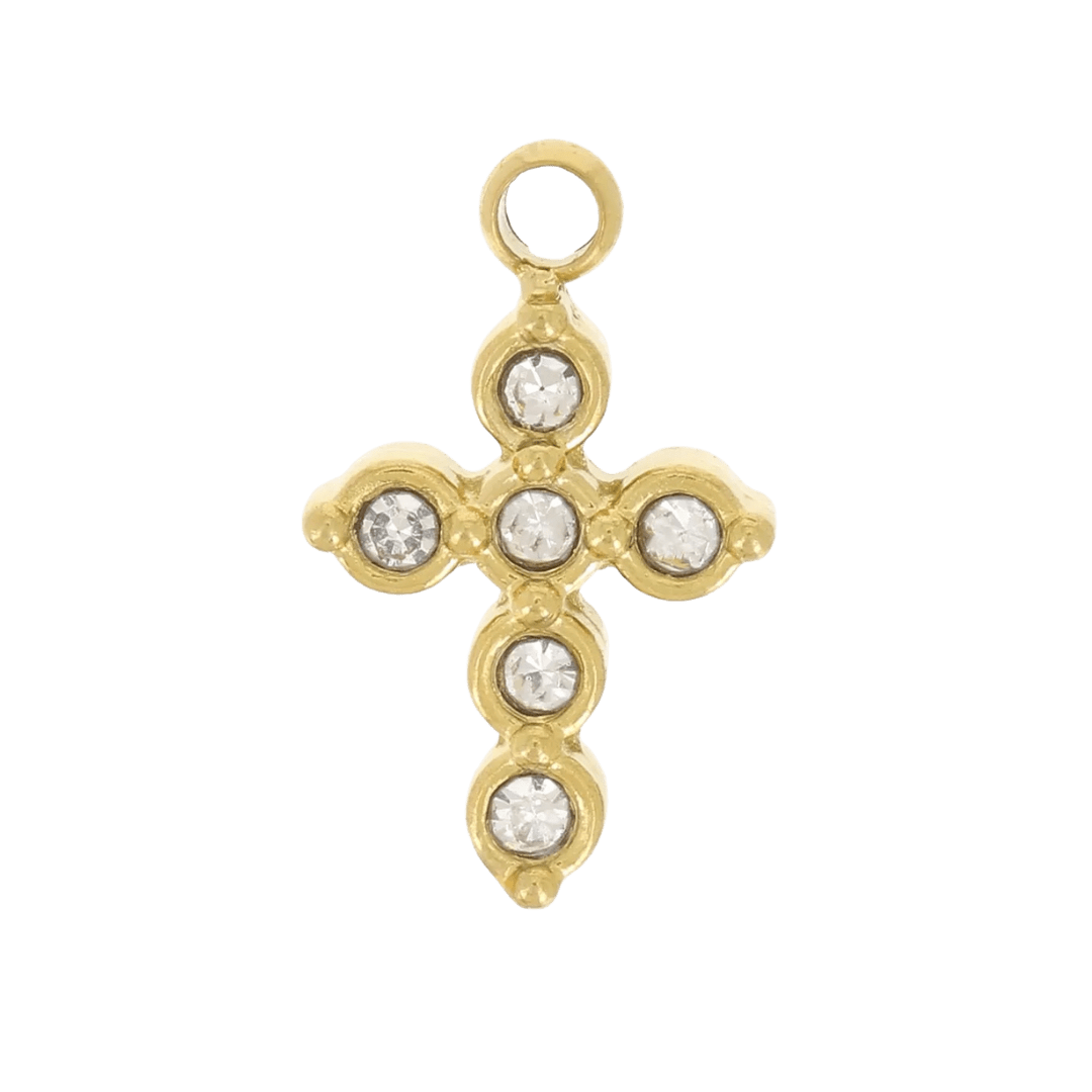 Charms en forme de croix chrétienne en acier inoxydable avec strass, résistant à l’eau.