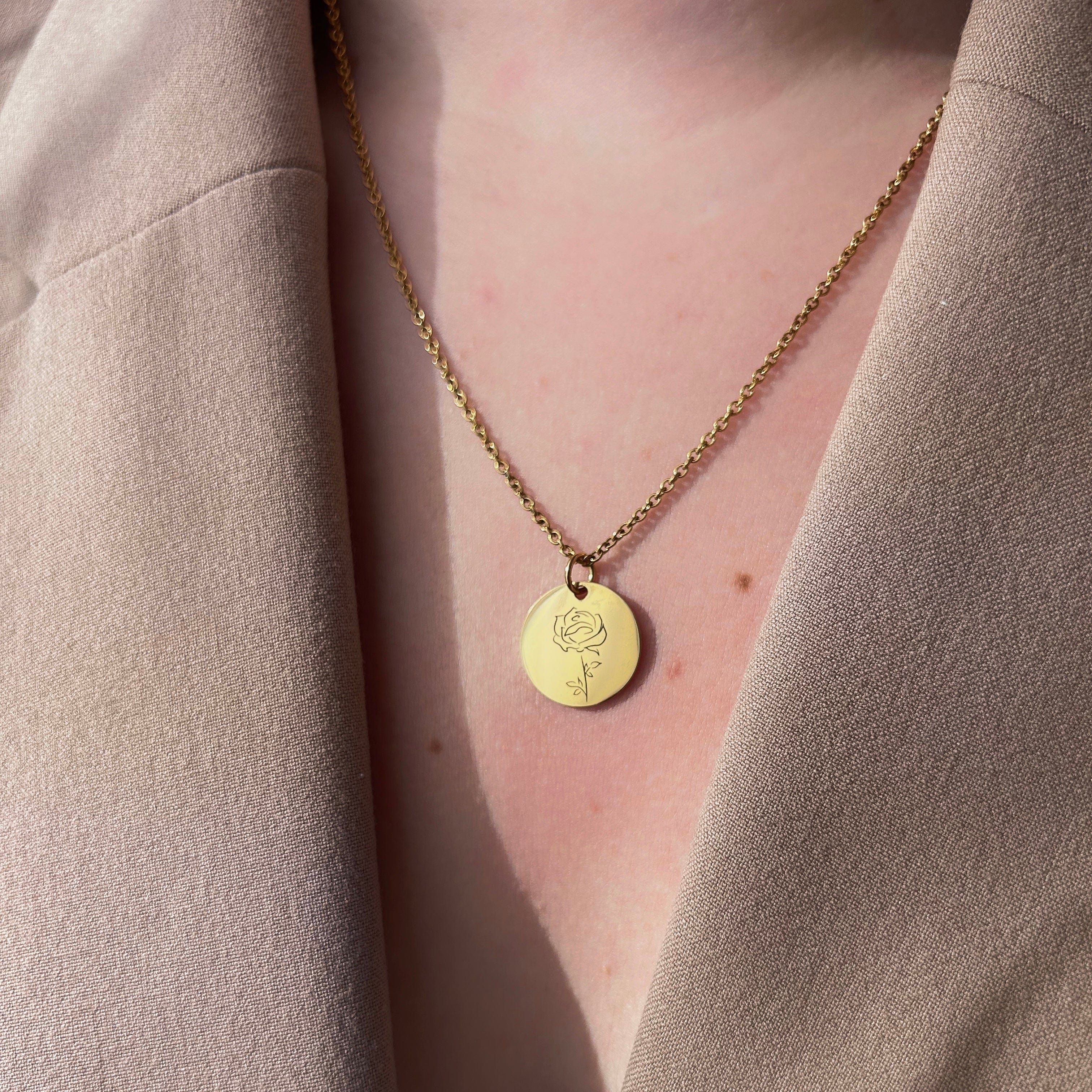 Collier rond en acier inoxydable, diamètre 1,5 cm, personnalisable avec une gravure au dos : texte, symbole, date ou photo