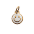 Charms rond en acier inoxydable avec smiley sur fond blanc, résistant à l’eau.
