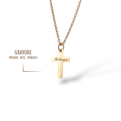 COLLIER HOMME CROIX GRAVURE