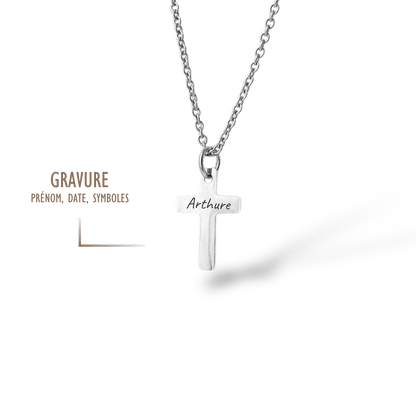 COLLIER HOMME CROIX GRAVURE