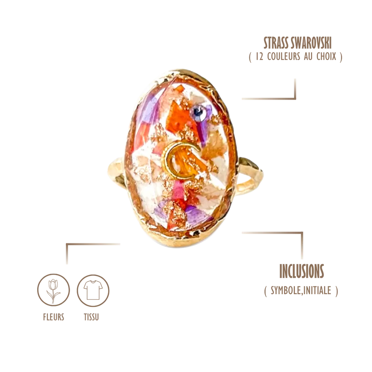 BIJOUX SOUVENIR BAGUE DORÉ BAGUE OVALE