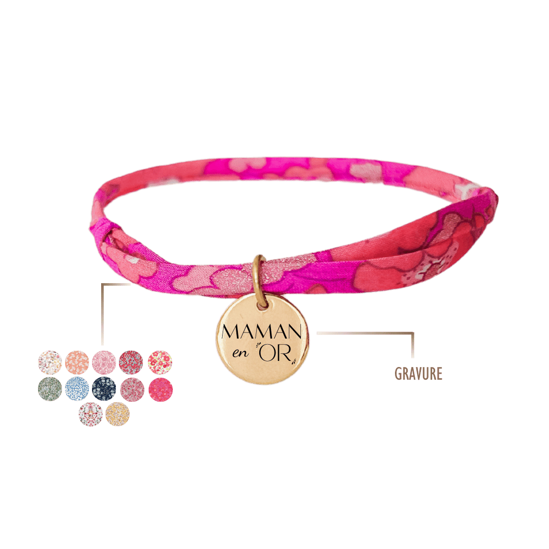 Bracelet Liberty avec cordon en coton et médaille en acier inoxydable à graver, personnalisable avec prénom, date, initiales ou symbole
