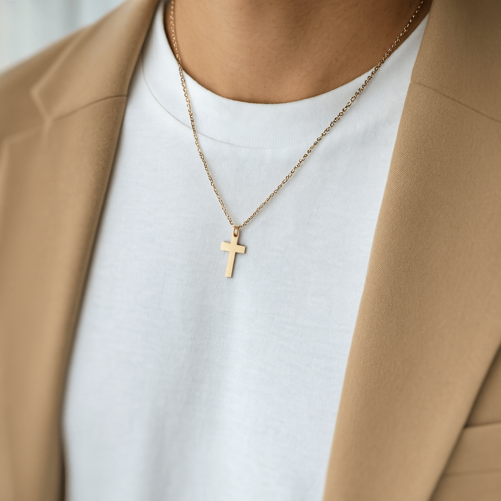 COLLIER HOMME CROIX GRAVURE