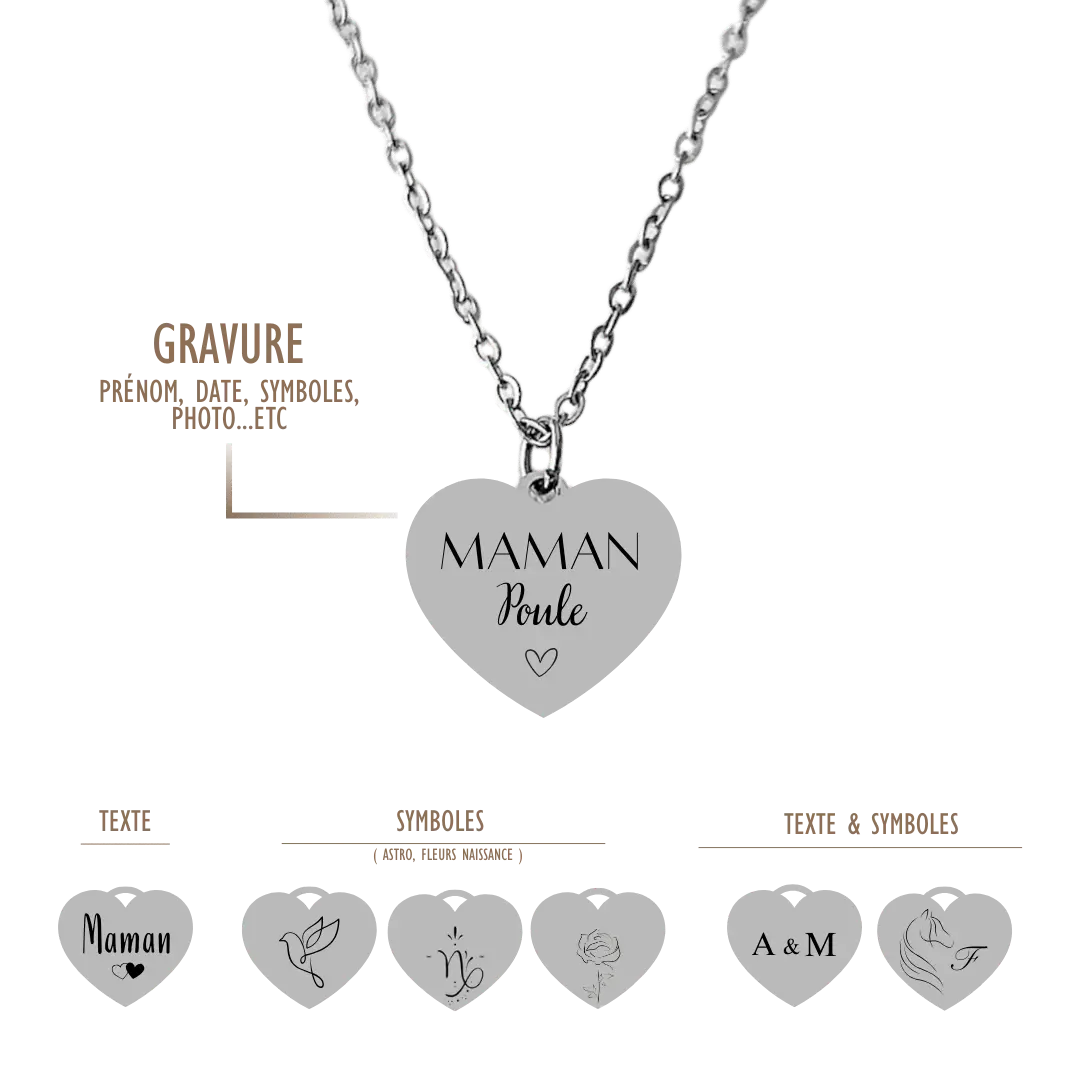 GRAVURE COLLIERS ARGENT COLLIER COEUR GRAVURE