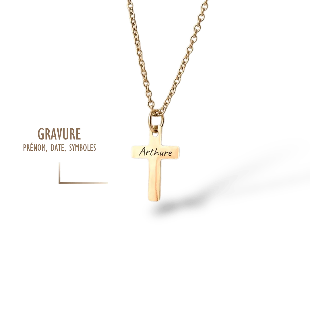 GRAVURE COLLIERS DORÉ COLLIER HOMME CROIX GRAVURE