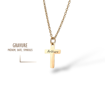 GRAVURE COLLIERS DORÉ COLLIER HOMME CROIX GRAVURE