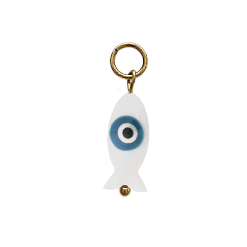 Charms en forme de poisson œil grec en nacre bleue avec anneau en acier inoxydable, résistant à l’eau.&quot;